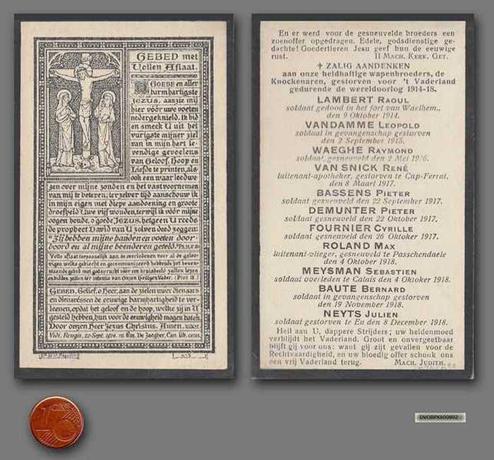 Zalig aandenken aan onze heldhaftige wapenbroeders, de Knockenaren, gestorven voor 't Vaderland gedurende de wereldoorlog 1914-18