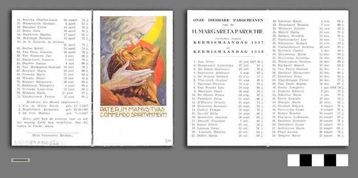 Onze dierbare Parochianen van de H. Margaretaparochie overleden tussen 1957 en 1958