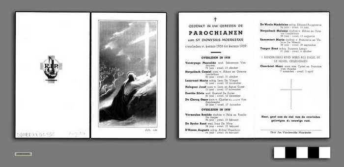Gedenkt in uw gebeden de Parochianen van St Dionysius Moerkerke overleden van kermis 1958 tot kermis 1959