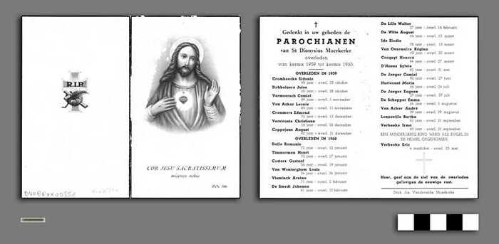 Gedenkt in uw gebeden de Parochianen van St Dionysius Moerkerke overleden van kermis 1959 tot kermis 1960