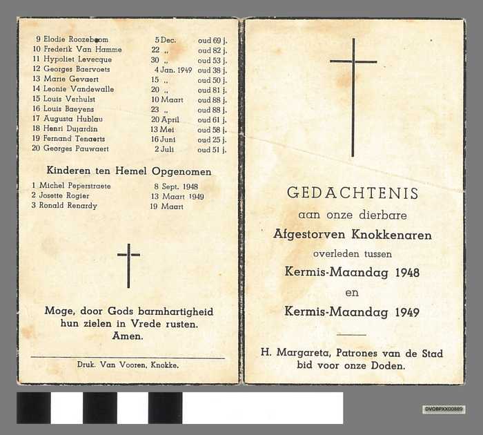 Afgestorven Knokkenaren - overleden tussen Kermismaandag 1948 en Kermismaandag 1949