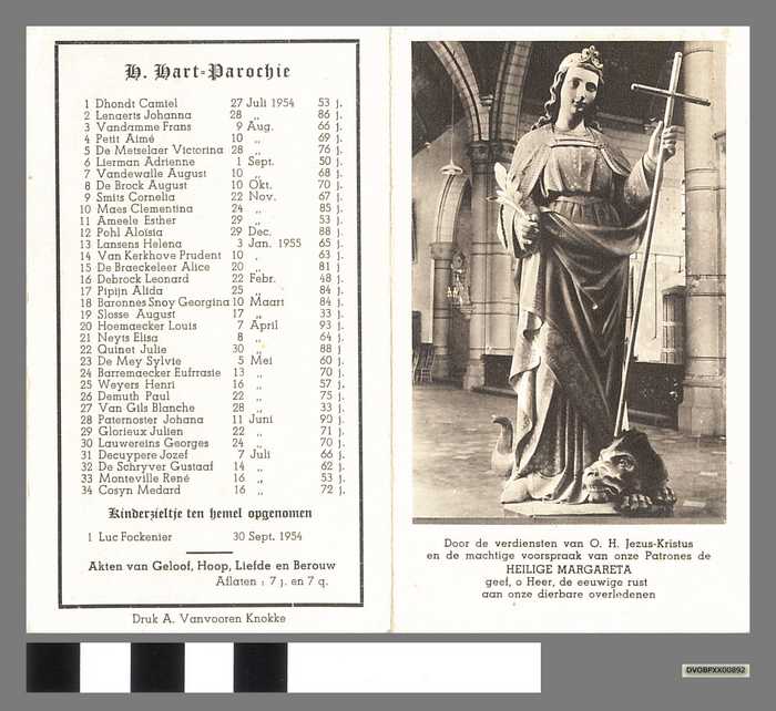 Parochianen van H. Margareta en H. Hart - overleden tussen 20 Juli 1954 en 20 Juli 1955