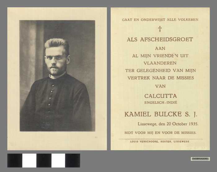 Afscheidsgroet Kamiel Bulcke S.J. ter gelegenheid van mijn vertrek naar de missies van Calcutta
