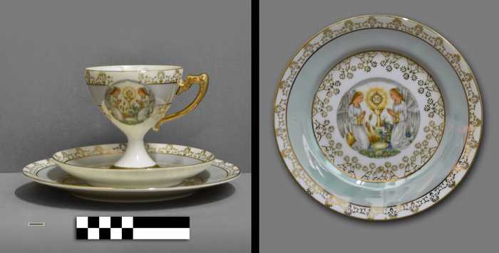 Servies voor communie - 3-delig: kopje, schoteltje en dessertbord