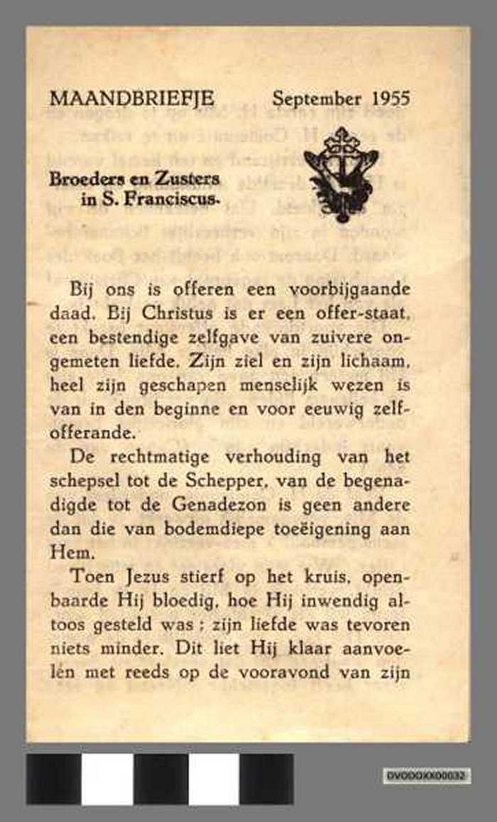 Broeders en Zusters in St. Franciscus. Maandbrief september 1955