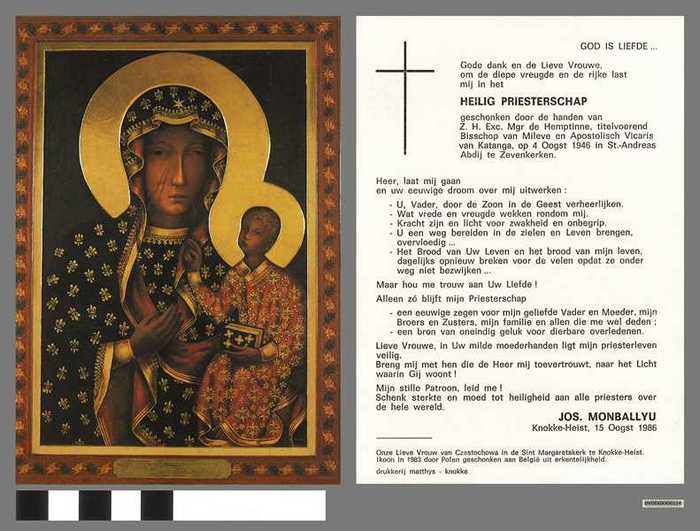 Herdenking ontvangst Heilig priesterschap Jos. Monballyu op 4 Oogst 1946