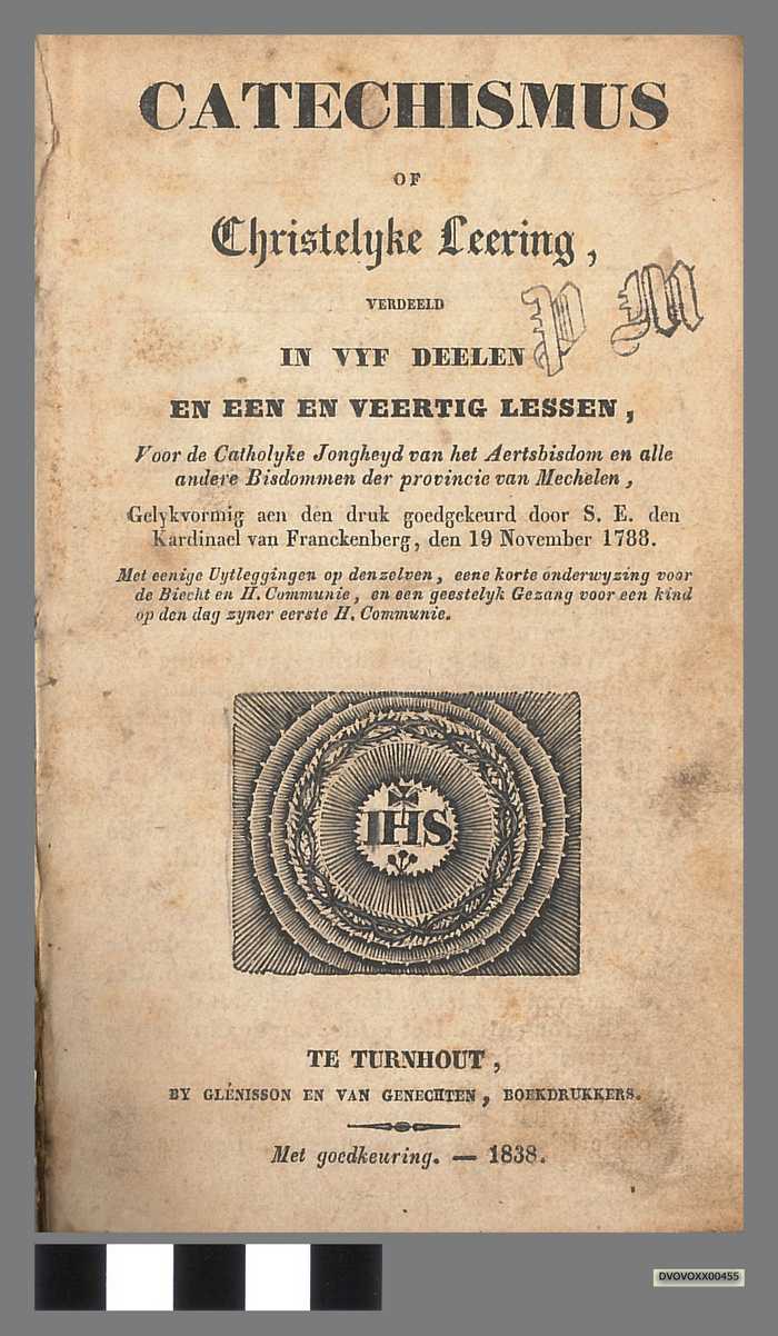 Boekje: Catechismus of Christelijke Leering van de Catholijke Jonhjeyd van het Aertsbisdom Mechelen