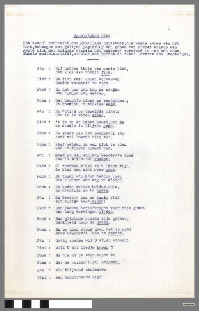 Script Toneelstuk - Grootvaders klok