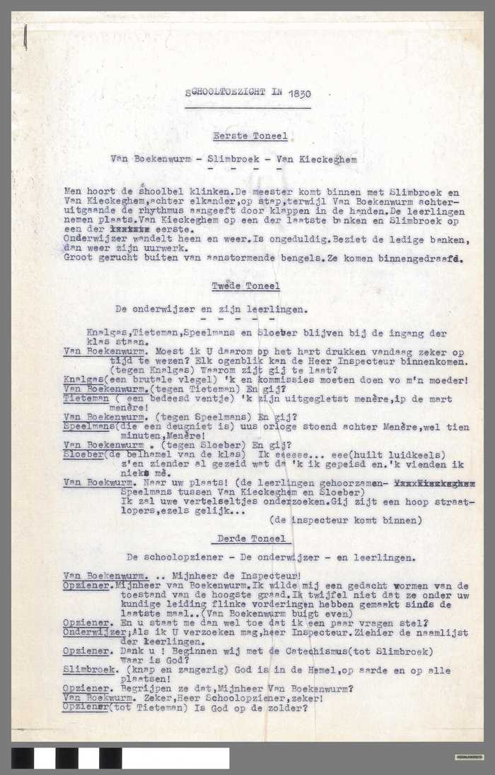 Script Toneelstuk - Schooltoezicht in 1830