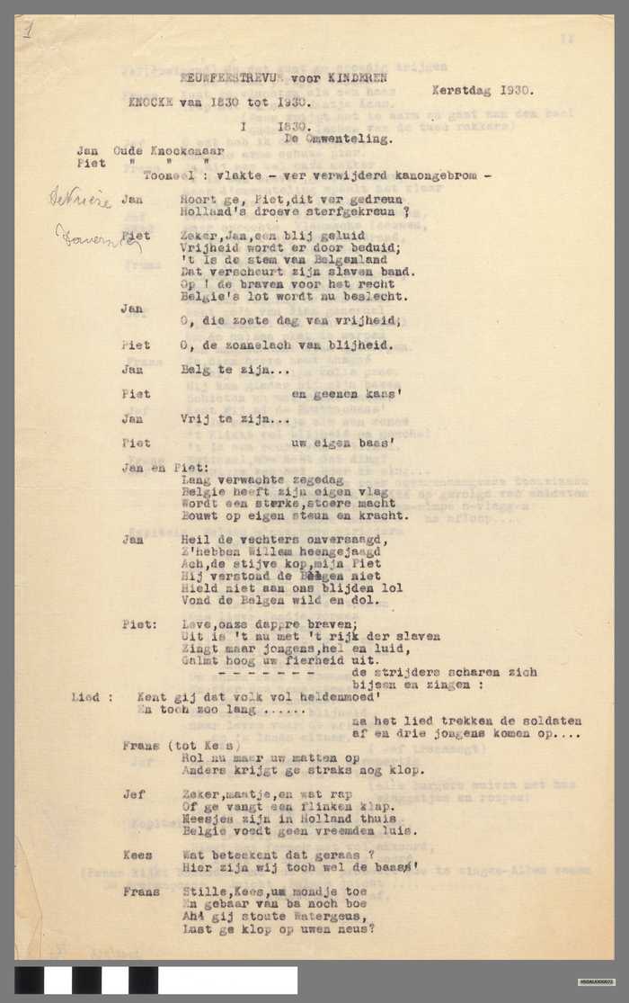 Script Toneelstuk - Eeuwfeestrevue voor kinderen - Kerstdag 1930