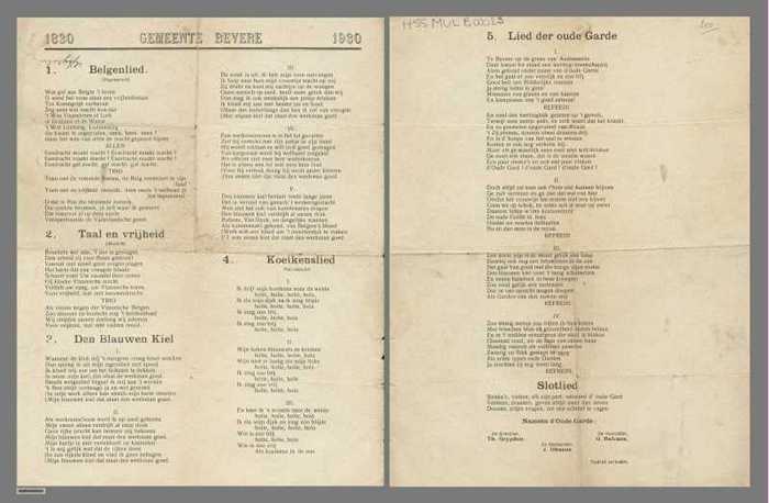 Belgenlied/Taal en vrijheid/Den Blauwen Kiel/Koeikenslied/Lied der oude Garde/Slotlied