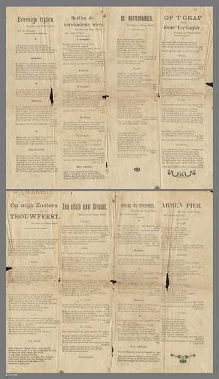 Droevige tijden/Bertha de verstootene wees/De rattenvanger/Op t graf van haar verloofde/Op mijn Zusters trouwfeest/Een reisje naar Brussel/Oscar de v