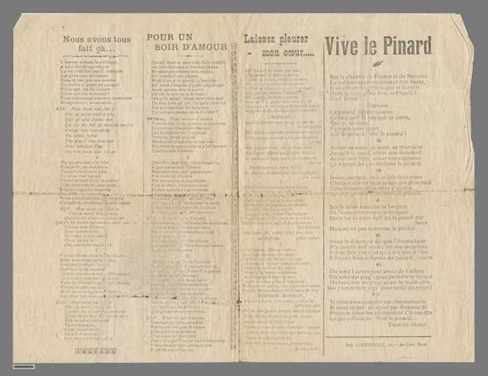 Nous avons tous fait çà/Pour un soir damour/Laissez pleurer mon coeur.../Vive le Pinard