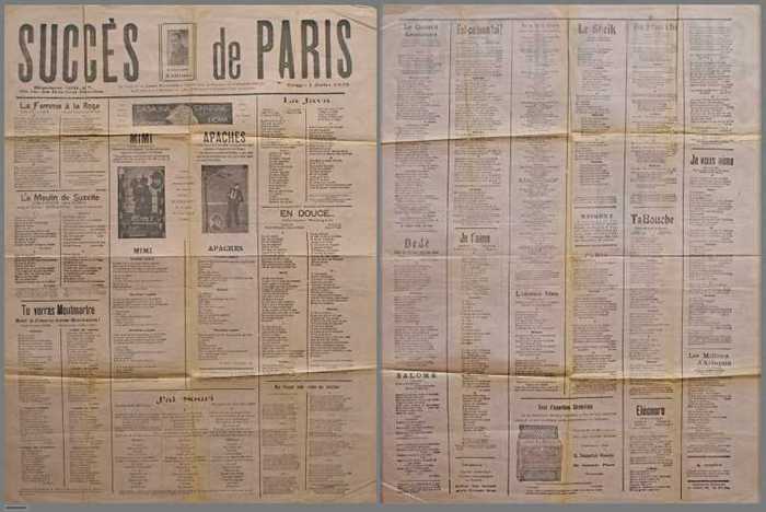 La Femme à la Rose/Le Moulin de Suzette/Tu verras Montmartre/Mimi/Apaches/Jai Souri/La Java/En douce.../Mes Parents son venus me chercher/Le Canard Amo