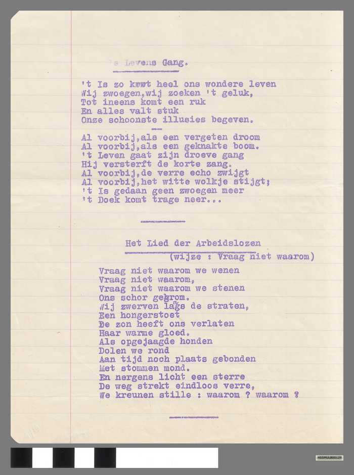 De Levens Gang | Het Lied der Arbeidslozen