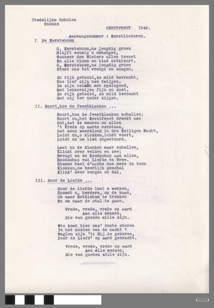 Kerstfeest 1949: De Kersteboom / Hoort, hoe de feestklanken / Door de Liefde