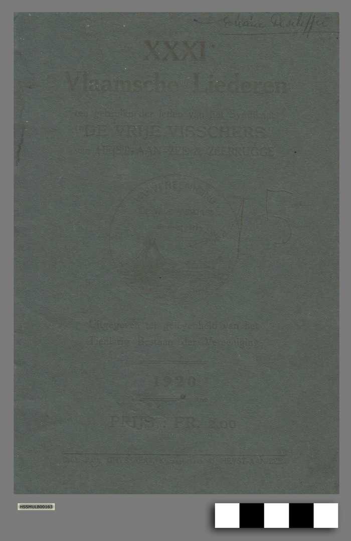 Vlaamsche Liederen XXXI - ten gebruike der leden van het Syndikaat 'De Vrije Visschers' van Heist-aan-zee & Zeebrugge - 1920