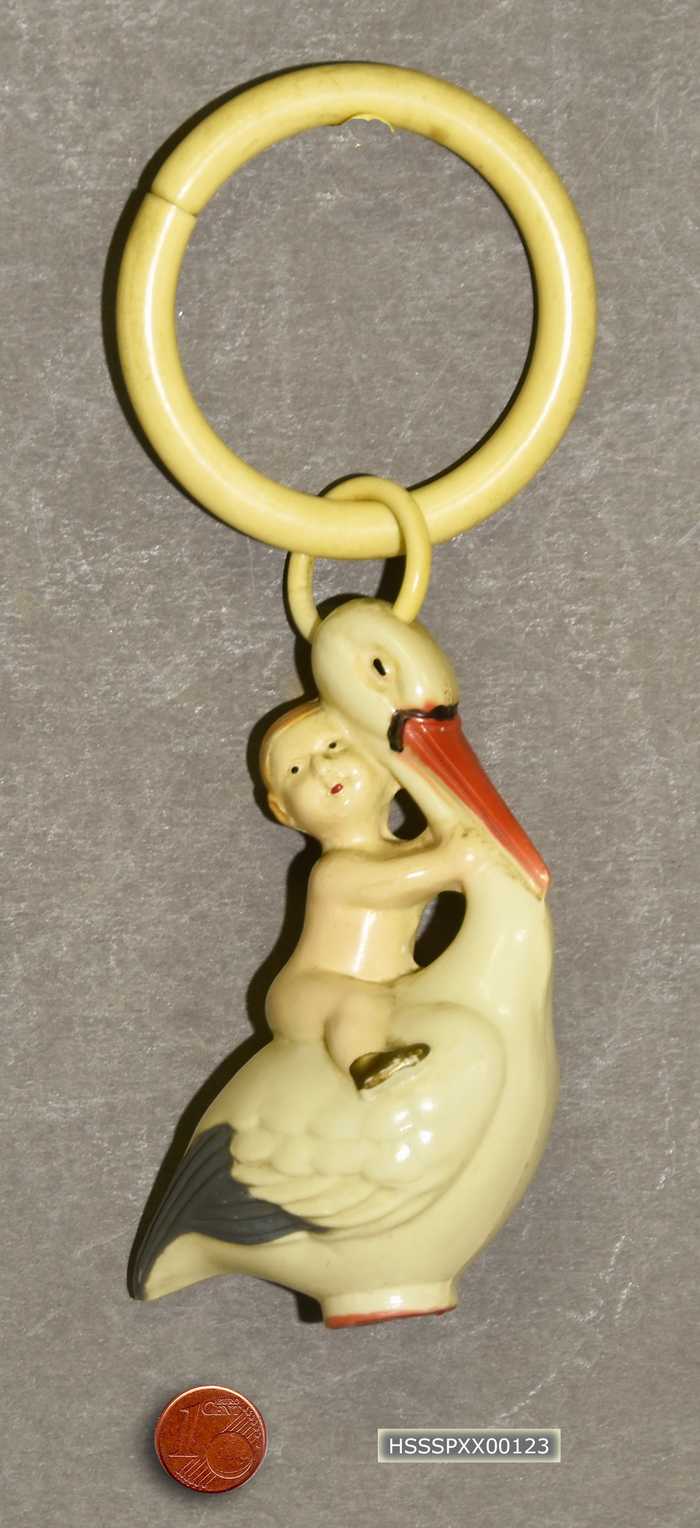 Babyring met ooievaar en baby