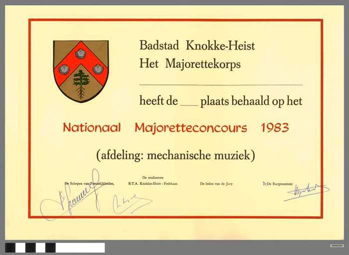 Brevet Nationaal Majorettekampioenschap 1983. Blanco
