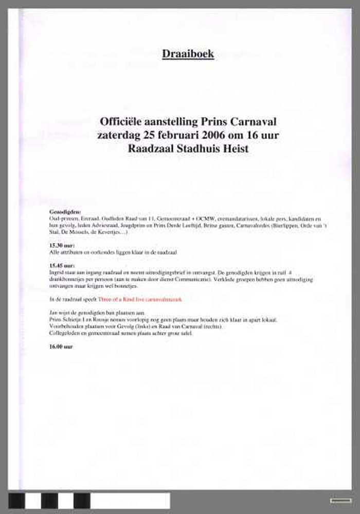 Draaiboek: Officiële aanstelling Prins Carnaval 2006