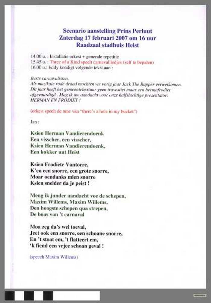 Scenario aanstelling Prins Perluut 2007