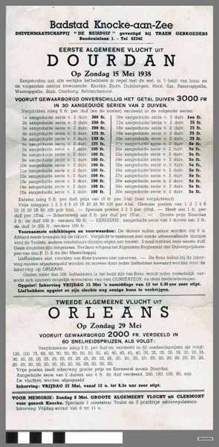 Badstad Knocke-aan-Zee, eerste algemeene vlucht uit Dourdan, tweede algemeene vlucht uit Orleans.