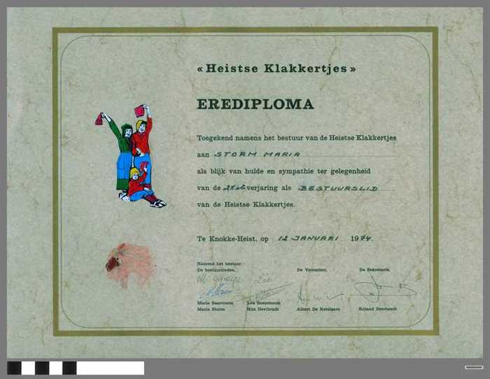 Heistse Klakkertjes. Erediploma 1974 - Storm Maria