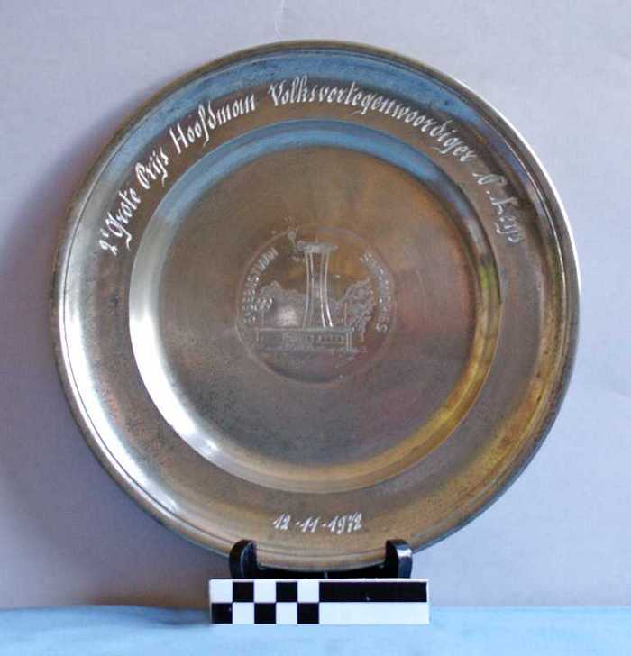 Sierbord in tin - Sint Sebastiaan Sint-Andries- 2e Grote Prijs Hoofdman - 12.11.1972