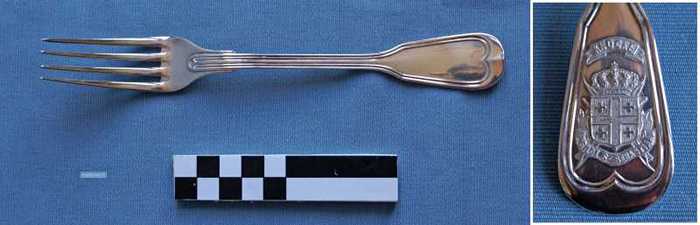 Zilveren vork met wapenschild Sint-Sebastiaansgilde - Knocke