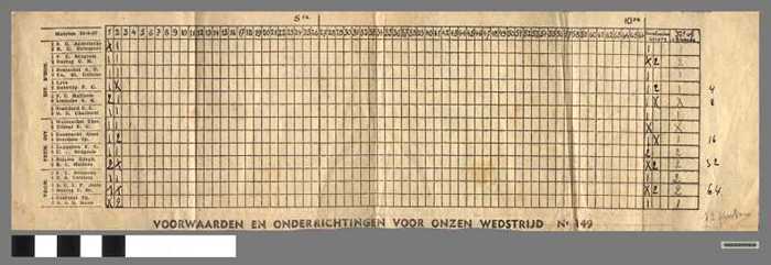 Wedstrijdblaadje i.v.m voetbaluitslagen.