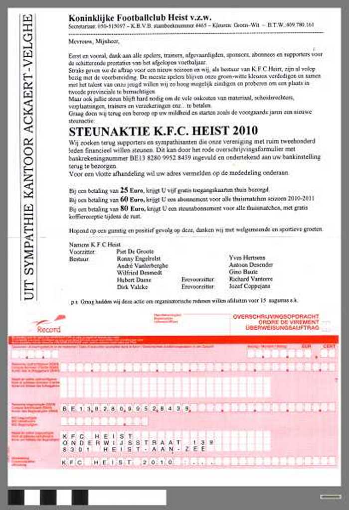 Steunaktie K.F.C. Heist 2010