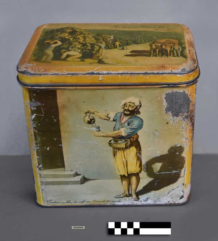 Blikken Opbergdoos - Chargement du café - Branche de caféier en fruits - Vendeur public de café au Levant  - Branche de caféier en fleurs - Plantation