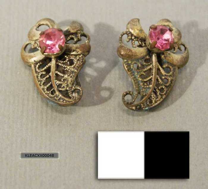 Set oorbellen met roze steentje