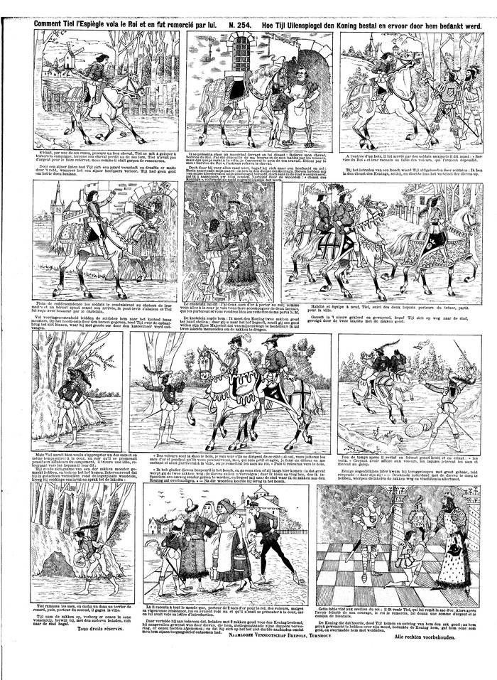 Comment Tiel l?Espiègle vola le Roi et en fut remercié par lui Hoe Tyl Uilenspiegel den Koning bestal en ervoor door hem bedankt werd