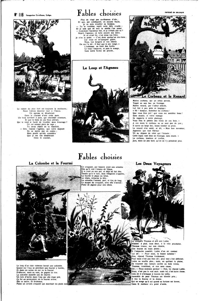 Fables choisies-  Le loup et l'agneau, Le corbeau et le renard, Le Colombe et la Fourmi, Les deux voyageurs