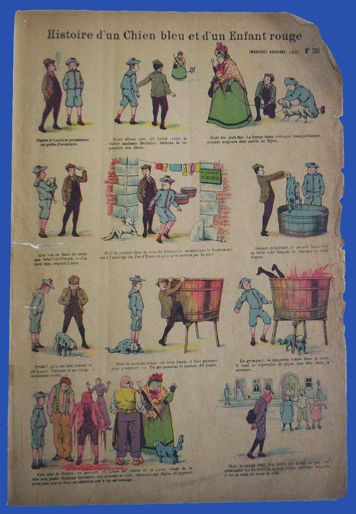 L'histoire d'un chien bleu et d'un enfant rouge