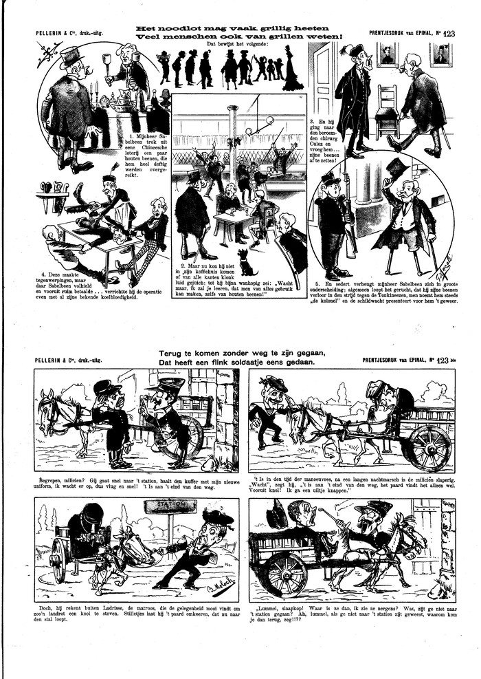 Het noodlot mag vaak grillig heeten, veel menschen ook van grillen weten!  Terug te komen zonder weg te zijn gegaan, dat heeft een flink soldaatje een