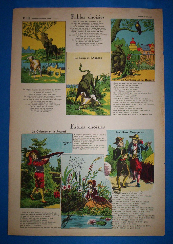 Fables choisies ? Le loup et l?agneau, Le corbeau et le renard, Le Colombe et la Fourmi, Les deux voyageurs
