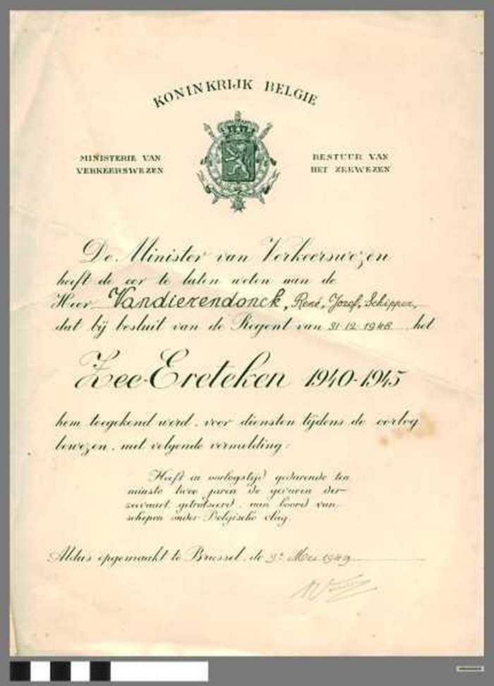 Zee-Ereteken 1940-1945. Koninkrijk Belgie.