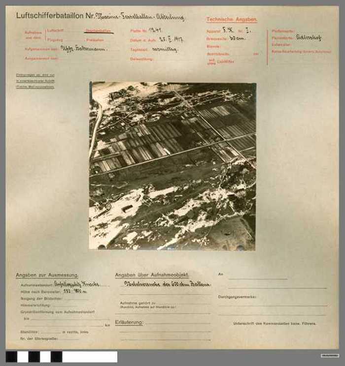 Nebelversuche des 600 dem(?) Ballons.(Duitse Militaire luchtopname)
