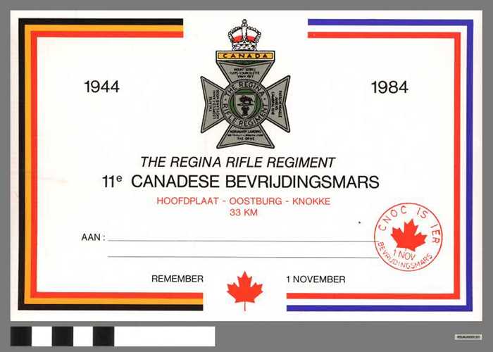 Getuigschrift deelname 11e Canadese bevrijdingsmars