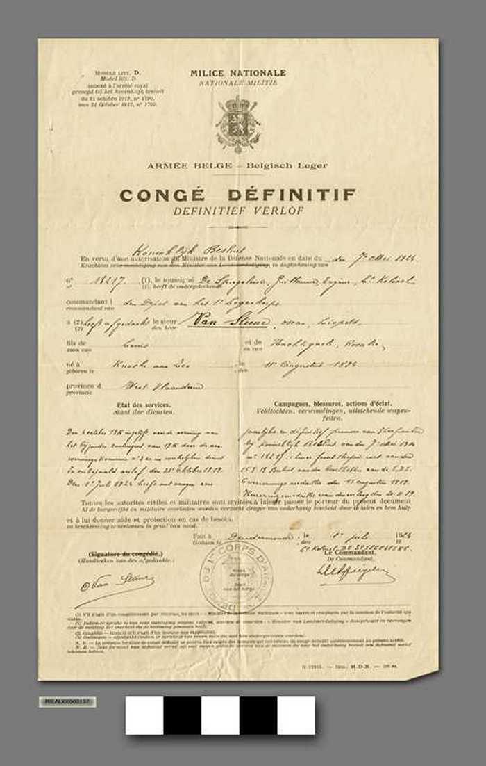 Definitief Verlof - Van Steene Oscar, Léopold - 1924