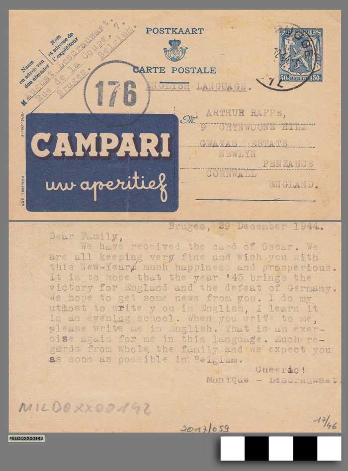 Briefwisseling (postkaart) aan Arthur Rappé tijdens WOII