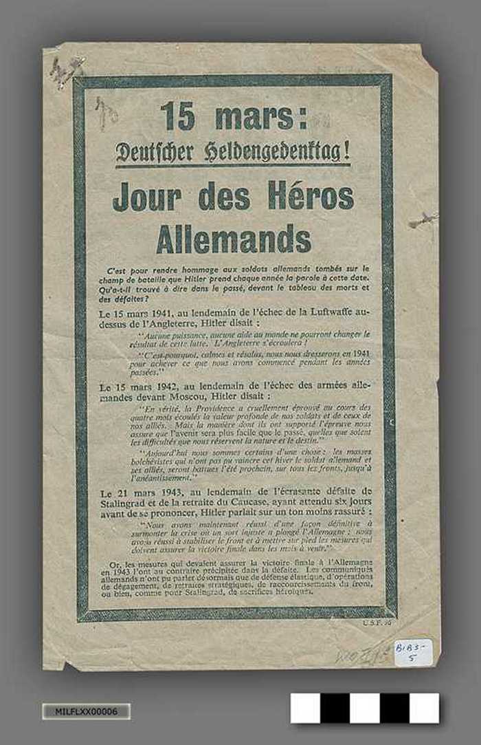 15 mars: Jour des Héros Allemands | Cinquième année de guerre