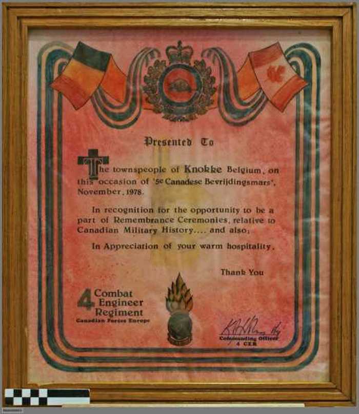 Kader met oorkonde: Vijfde Canadese bevrijdingsmars
