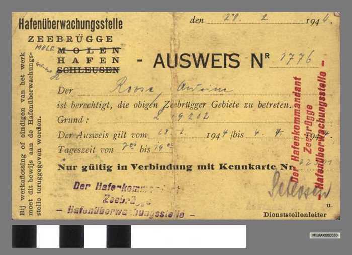 Hafenüberwachungsstelle Zeebrügge AUSWEIS - ROOSE ANTOINE