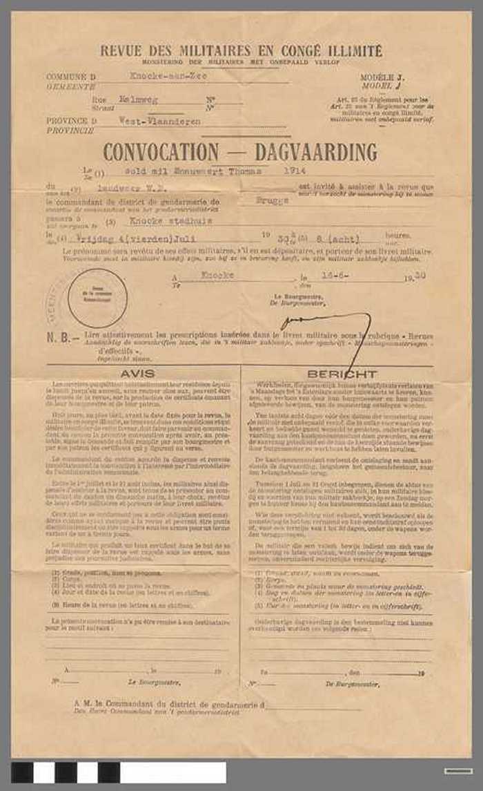 Monstering der militairen met onbepaald verlof - Dagvaarding - SNAUWAERT Thomas