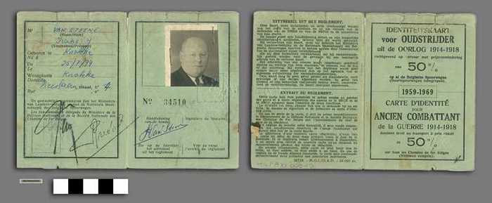 Identiteitskaart Oudstrijder uit de oorlog 1914-1918: Van Steene Frans J.