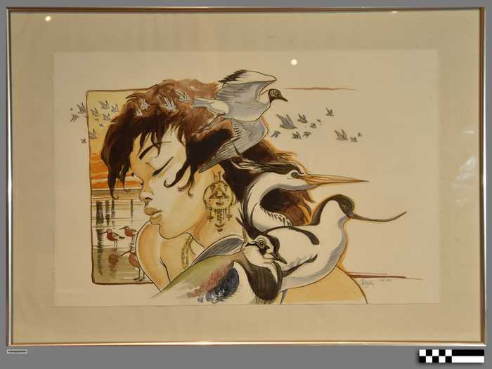 Aquarel vrouw met vogels