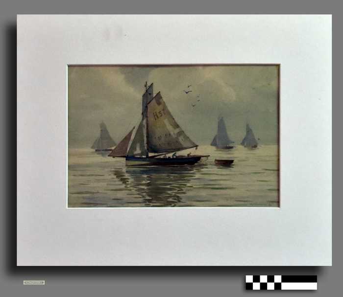 Aquarel van de Heistse vissersschuit H37 (vrije voorstelling)